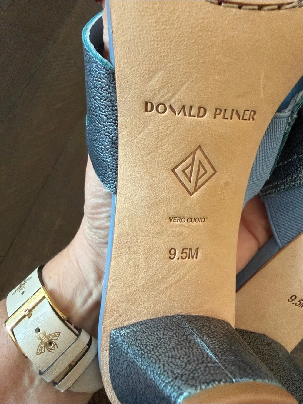 Donald J. Pliner Silver Metallic Crisscross Slide Mules